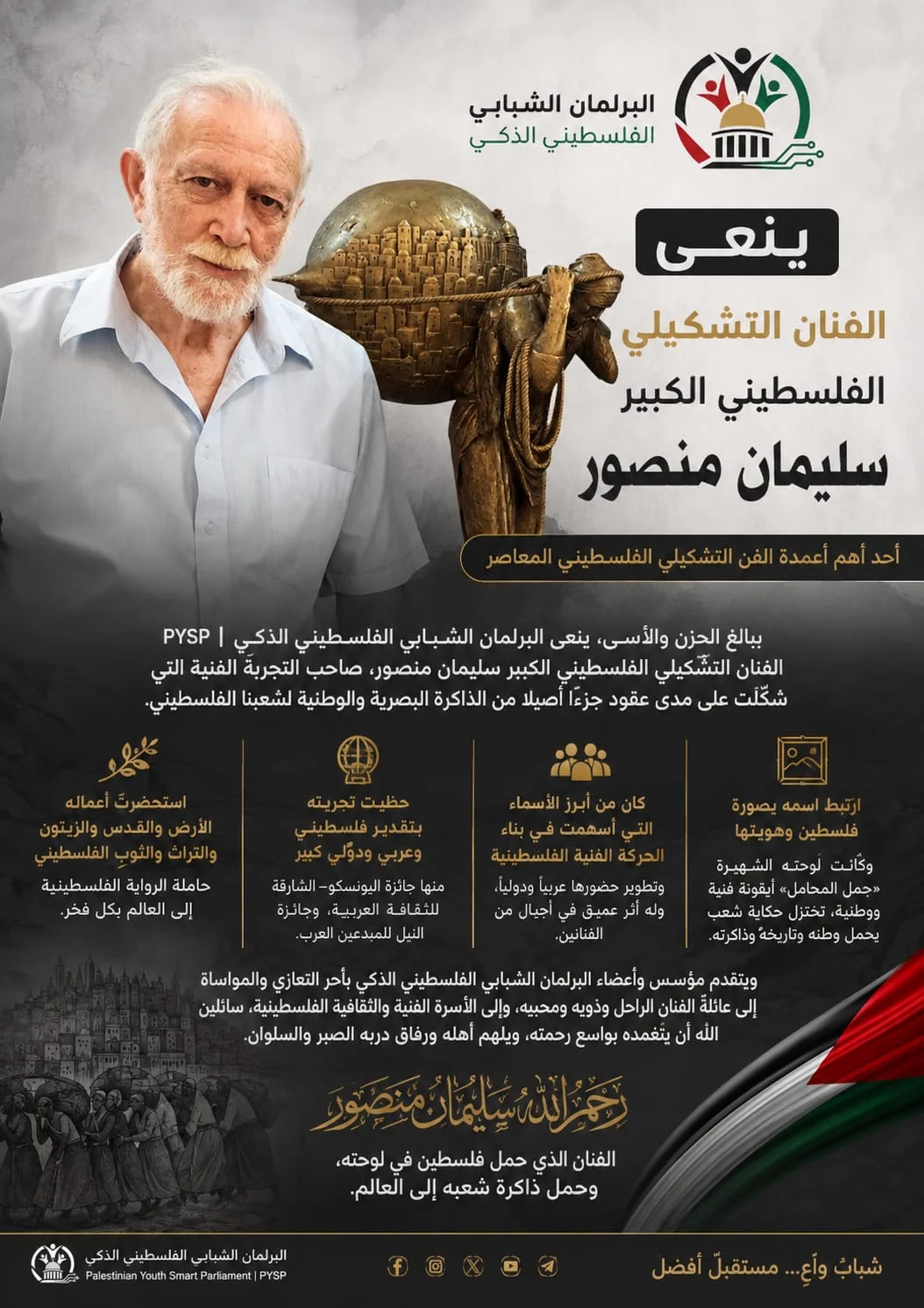 رحيل أيقونة الفن الفلسطيني… سليمان منصور في ذمة الل