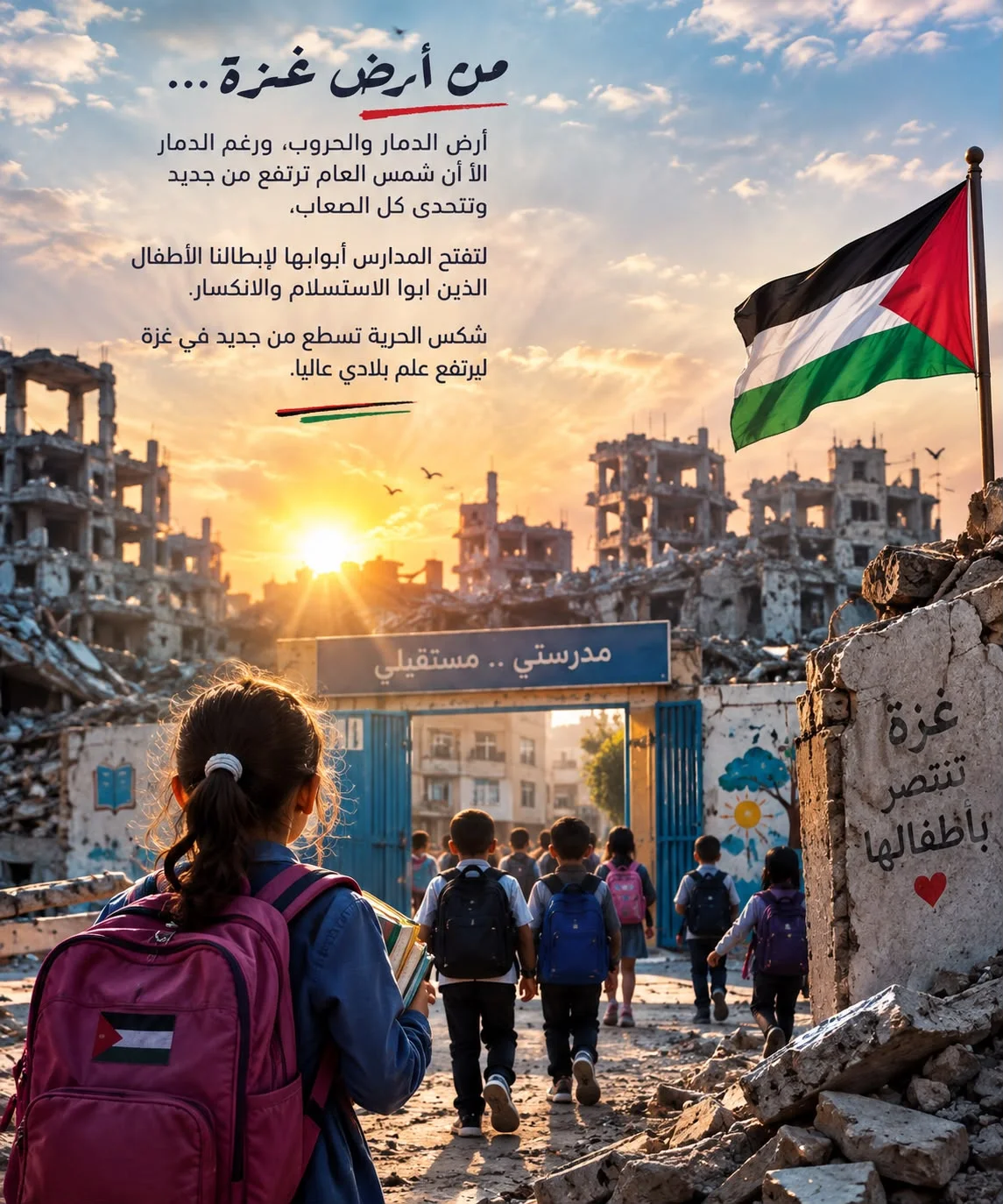 📚 أهلاً بكم يا أبطال غزة في يومكم الدراسي الأول، 🌟